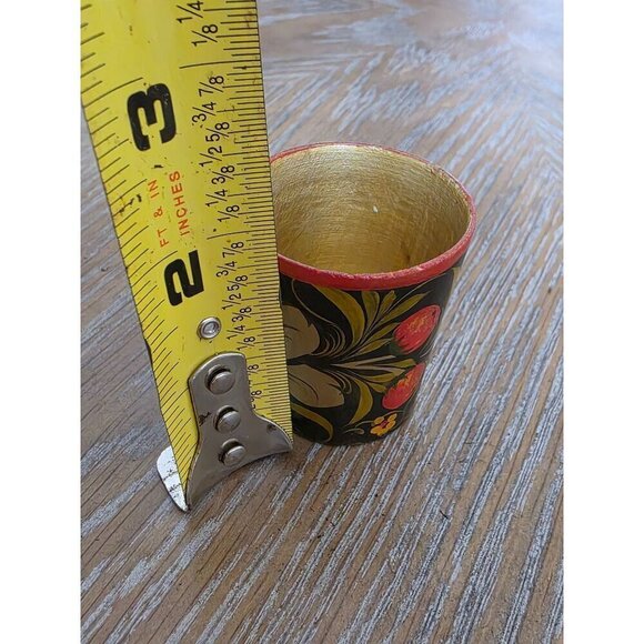 Vintage Hand-Painted Floral Wooden Shot Glasses Set Of 3 - Picture 6 of 16